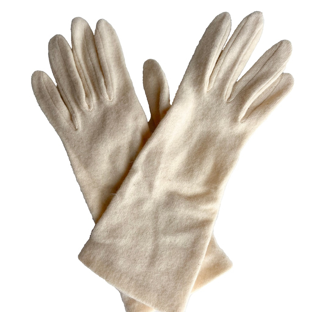 Vintage Lambswool Angora Rabbit Hair Women’s Ivory Gloves Long Quiet Luxury Soft